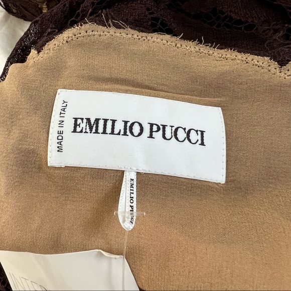 NWT New Emilio Pucci ONE SHOULDER GUIPURE LACE VISCOSE DRESS Brown Sz 6 - Picture 11 of 13